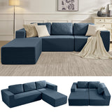Furnify 106" Modular Sectional Couch Left/Right Facing Convertible, L-Shape Modern Teddy Sofa, Deep Seat Upholstered Foam Couch for Living Room Bedroom, No Assembly Required (Blue, Teddy Boucle)
