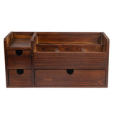 ExoLiry Rustic Brown Wooden Desktop Organizer Drawers Removable Office Supplies Torched Wood Storage Cabinet Caddy Box Stationery Pencil Slots Mail Holder Notes Accessories Home Makeup Tools Cosmetics