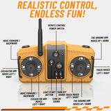 kolegend 3 in 1 Remote Control Excavator Toy 14 Channel RC Excavator Toy for Boys 3-12 with Bucket/Claw/Drill 2.4GHz Full Functional Construction Vehicles Toys Gift for 6 7 8 9 10 Years Old Kids Boys