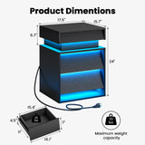 PIXOURA LED Nightstand Set of 2, Modern Night Stand with Charging Station, Sliding Top & 2 Slanted Drawers, Wood Bedside Table End Side Table for Bedroom, Living Room, Office, Black