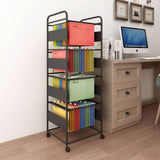 PUNCIA 4 Tiers Metal Rolling File Carts with Wheels Hanging Files for Letter Size Movable Pull-Out File Folder Rack Drawer File Cabinet