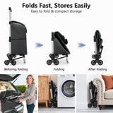 2 in 1 Aluminum Alloy Stair Climbing Cart, 300LBS Grocery Cart on Wheels, Foldable Shopping Carts with Waterproof Oxford Black Bag for Groceries