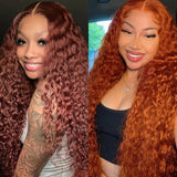 Aveiyce Reddish Brown 13x4 Deep Wave Lace Front Wigs Human Hair 22Inch+Ginger Orange 13x4 Deep Wave Lace Front Wigs 32 Inch