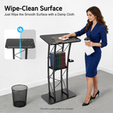Curved Podium Stand, 47''H Metal Podium Stand with Tabletop Baffle & Water Cup Holder Lecterns & Podiums
