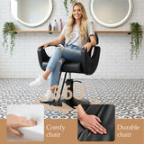 Black Salon Chair for Hair Stylist, Professional Barber Chairs Barbershop Hair Stylist Chair w/Heavy Duty Hydraulic Pump, 360° Braiding Styling Hairdresser Chairs for Spa Home Euipment, Matte Black