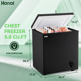 WANAI Chest Freezer 5.0 Cu.Ft Large Deep Freezers Freestanding Top Open 7 Temp Control Low Noise with Removable Basket for Dorm Apartment Home Kitchen Black