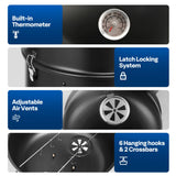 3-in-1 Vertical Charcoal Smoker, BBQ Smoker Grill with Built-in Thermometer, Air Vent, and 2 Access Doors VIVOHOME