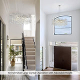 kvtinmty Modern Crystal Chandeliers for Dining Room, 40" Round Silver Tree Branches Chandeliers, Large Dining Room Over Table Chandeliers Lights Fixture, Branches and Crystals Ceiling Light Fixtures