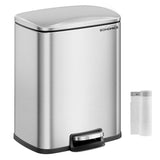 Trash Can, Garbage Can with Lid, 5.2-Gallon (20L) Step Trash Bin for Kitchen, Stainless Steel, Soft Close and Stays Open