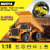 kkny Remote Control Construction Dump Truck Toy 2.4G RC 6 Channel Bulldozer 4 Wheel Driver Mine Construction Alloy Metal Vehicle Truck 1:18 with 2 Rechargeable Batteries for Boys Birthday Gift Age 6+