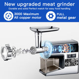 Sinyder Electric Meat Grinder,3000 Max Heavy Duty Stainless Steel Meat Mincer with 2 Blades,3 Grinding Plates,3 Sausage Stuffer Tubes & Kubbe Kit for Home & Kitchen Using
