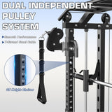 DONOW Smith Machine with Weight Stacks, Power Cage Home Gym System with LAT Pulldown Cable Crossover Multi-Functional Trainer with Dual Pulley System with Weight Bench Cast Iron Weight Plates 240lbs