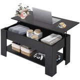 GINMAON Lift Top Coffee Table with Hidden Storage-39.4" Modern Lift-Up Design, Convertible Dining & Laptop Desk for Living Room, Reception-Scratch-Resistant, Spacious Compartment & Shelves (Black)