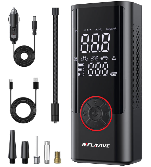 Tire Inflator Portable Air Compressor, 150PSI Cordless Air Pump for Car Tires, Battery & 12V DC Dual Power InflaVive