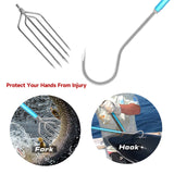 SANLIKE Telescopic Fish Gaff with Stainless Sea Fishing Spear Hook Tackle, Soft Rubber Handle Aluminium Alloy Pole for Saltwater Offshore Ice Tool SANLIKE