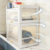 Gdrasuya10 Medium Dish Drying Rack for Kitchen Counter, Stainless Steel Dish Strainer with Cover 2 Tier Kitchen Counter Utensil Holder Drainer Rack Cup Rack (White)