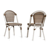 PURPLE LEAF Patio French Bistro Dining Chairs Set of 2, White Finish, Brown