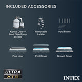 INTEX Ultra XTR 18 ft x 9 ft 52 in Above Ground Pool Set, Rectangular Swimming Pool with Steel Frame, 1500 GPH Sand Filter Pump, Ladder, Cover, & Ground Cloth