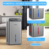 Dehumidifier for Home 1000 sq.ft - Small Quiet Dehumidifier with Auto Shut Off, Aromatherapy, 3 Gear Timer, Sleep Mode, 7-Color LED Light, Drain Hose for Bedroom, Bathroom, Basement, RV(Matte Silver)
