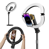 10" Magnetic Ring Light Overhead Camera Phone Mount, XINBAOHONG LED Selfie Light with Stand and Phone Holder, Rechargeable Desk Light for Video Recording（Standing）