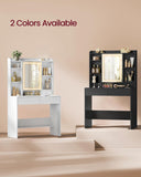 VASAGLE Kailyn Collection - Vanity Desk with Power Outlets, Makeup Vanity with Mirror and Lights, LED Lights, 6 Compartments, 2 Drawers, for Bedroom, Cloud White URDT031WB02S
