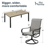 PHI VILLA 7 Pcs Patio Dining Set, Brown Swivel Chairs & Wood-Look Table