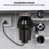Garbage Disposal, 1/2 HP for Kitchen Sink Quiet with Stopper, Power Cord, Stainless Steel, Continuous Feed Food Waste Disposer
