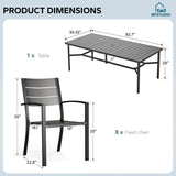 MFSTUDIO 9 Pcs Outdoor Dining Set, 83" Rectangle Metal Table, Black