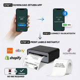 Zeturn 4x6 Thermal Shipping Label Printer - Wireless Bluetooth, Rechargeable Battery, No Ink Needed - for iPhone, Android, Home