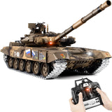 Supdex 1/16 RC Tank, Heng Long Russian T90 Army Toy with Smoke, Sound and Lights, 2.4G Remote Control Tank That Shoots with Upgraded Metal Tracks, Idler and Sprocket Wheel, Steel Gearbox, Batteries*2
