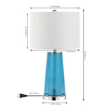 26" Modern Minimalist Glass/Iron Nightlight LED Table Lamp, Chrome/Clear Blue (Set of 2), for Living Room, Bedroom, Dining Room JONATHAN Y