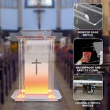 Church Pulpit with Hollow Cross Design,Led Acrylic Church Podium with Wheels&