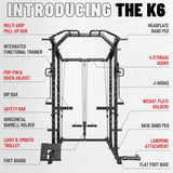 Mikolo K6 Power Cage, Power Rack with Cable Crossover System, Home Gym Packages with Weight Bench, Olympic Barbell, 370b Weight Set-Black