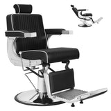 Hicomony Heavy Duty Barber Chair Hydraulic Hair Salon Chairs for Hair Stylist Tattoo Armchair Beauty Equipment Black Silver