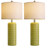 PoKat 27.5'' Tall Table Lamps for Living Room Set of 2, Mid Modern Century Ceramic Bedroom Lamps for Night Stands, Bedside Lamps for Bedroom, Nightstand Lamps for Side End Table Hallway, Green