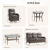 Luxury Patio Furniture Set with 6-inch Thick Cushions, Outdoor Furniture Set with High Back Swivel Chairs, 8 PCS Wicker Outdoor Conversation Set for Porch, Patio, Yard, Deck, Poolside, Brown/Grey