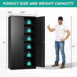 Metal Storage Cabinet with 2 Doors and 6 Shelves,Black Metal Cabinet with Lock