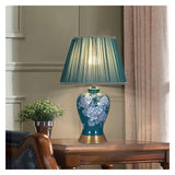 Desk Lamp Bedroom Bedside Lamp - Silk Lampshade Ceramics Table Lamp Blue Glazed Ceramic Table Lamp Chinese Retro Office Desk Nightstand Table Lamp