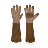 2 Pairs: Rose Pruning Long Gardening Pigskin Leather Gloves, Thorn Proof Yard Work Leather Gloves - Brown, Green, Large