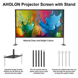 AHOLON Outdoor Projector Screen with Stand - 120 inch Portable Projector Screens Indoor Outdoor Projector Screen 16:9 4K HD Outdoor Movie Screen with Carry Bag,Enioy Home Theater Projection Screen