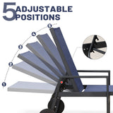 PURPLE LEAF Patio Chaise Lounge with Wheels & Armrests, Turquoise Blue