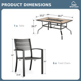 MFSTUDIO 7 PCS Patio Dining Set, 61.5"×38", Wrought Iron Table