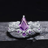 Oseew Amethyst rings for women sterling silver Amethyst engagement ring set Anniversary Kite Shape