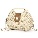 Women Straw Crossbody Bags,Summer Straw Purses with Chain,Beach Tote Shoulder Handbags Handmade Woven Bag (white)