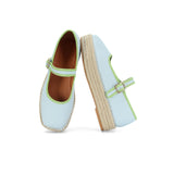 MAIJED Mary Jane Woven Espadrilles for Women Round Toe Ballerina Shoes Canvas Summer Flats Light Blue US11