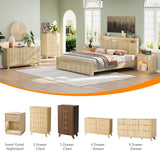 VINGLI Fluted Walnut Dresser 9 Drawer, Dark Wood Dresser Brown with Rounded Edges, 57" Long Mid Century Modern Dressers for Bedroom, 57" W*15.75" D*29.92" H