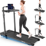 Walking Pad Treadmill with Desk Workstation, 15% Incline Treadmill with Handle Bar, Foldable Treadmills Under Desk for Home/Office, 400 lbs+ Capacity