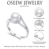 Oseew 9mm Freshwater Pearl Ring with Moissanite 10K 14K 18K Solid Gold Sterling Silve Engagement Ring Personalized Engraving Wedding Promise Ring for Women
