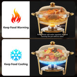AurumPot Chafing Dishes for Buffet 4 Pack, 6QT Food Warmers for Parties Buffet, Christmas Gatherings [Elegant All-Gold Colors] Stainless Steel Round Chafing Dish Buffet Set,Buffet Servers and Warmers