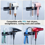 Oukimly Hair Dryer Holder Wall Mount Curling Iron Holder Flat Iron Holder, Blow Dryer Holder Wall, 3 in 1 Bathroom Hair Tool Organizer Rack for Universal Hairdryer Straightener Curlings (Black)